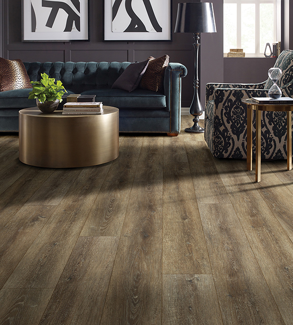 Mid-century modern living room with luxury vinyl floors